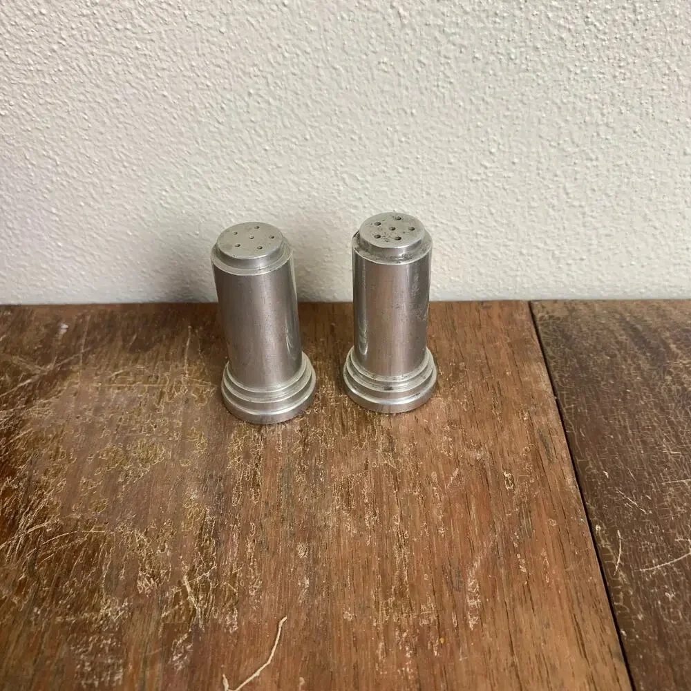 Vintage 50s MCM Art Deco Style Aluminum Salt and Pepper‎ Shakers